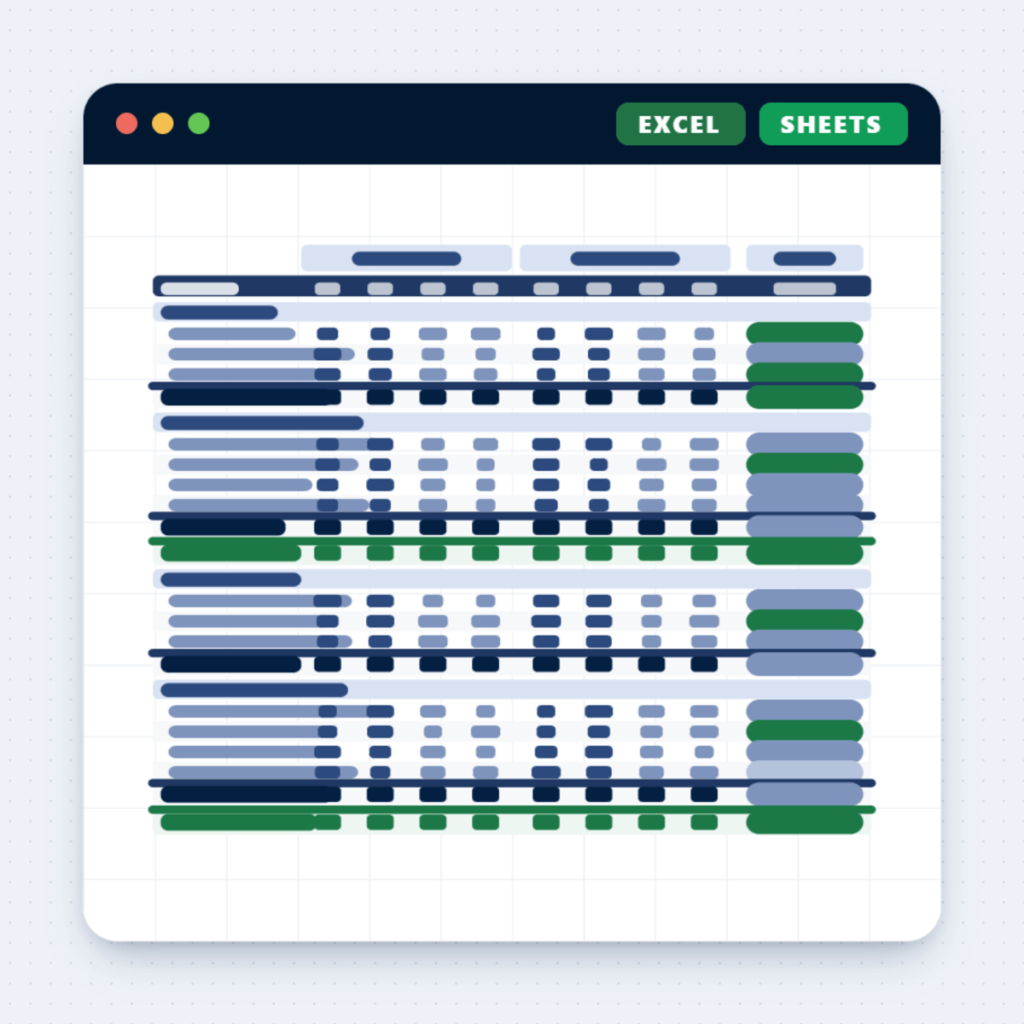 graphic representation of the budget vs actual variance tracker product on Merchant Sheets.