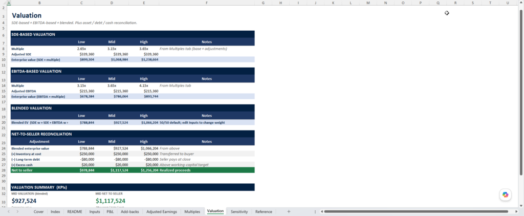 screenshot of the Merchant Sheets ecomm business valuation tool