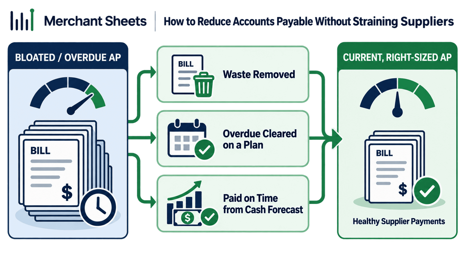 How to reduce accounts payable without straining suppliers: bring the balance to healthy and current.
